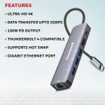 Honeywell New Launch 6-in-1 Type C Docking Station with 4K HDMI Port, 1GBPS RJ45 Ethernet Port, 3xUSB Port & Type C 3.0 PD 100W, for All Type C Devices-Windows/MacBook, On-The-Go Feature - Image 3