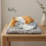 Realistic Sleeping Cat Plush Toy & Sound, Musical Pillow Furry Cute Kitty Animal for Car Office Gift Home, Brown, White, Grey, 10 cm - Image 2