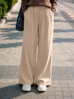 CHICSTIT Women Cotton Wide Leg Trousers | Elastic Waist High Rise Palazzo Pants | Loose Fit/Straight Fit Casual Lounge Pants with Pockets - Image 4