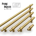ABVIN Premium Solid Brass Round Cabinet Bar Pull Handles Matt Gold Furniture Hardware Drawers Kitchens Cupboard Door (Made of Brass) (5.7 inch) - Image 3