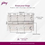Godrej Door Hinge| 4 inch x 14 Gauge | 24 pcs | Kabza Suitable for Windows, Wardrobes & Cabinets | Thickness Upto 1.9 mm | Premium Satin Finish Door-Hardware - Image 3