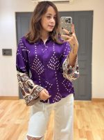 Women's Japan Satin Bandhani Purple Shirt - Image 2