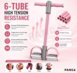 PANCA Fitness Tension Rope with Wider Pedal | 6 Tube Elastic Yoga Pedal Puller Resistance Band | Exercise Stretching Band for Abs, Waist, Legs & Full Body Workout | Home Gym Equipment (Pink) - Image 2