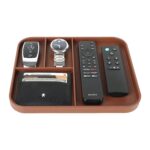 V-CUBE DESIGNS Rectangular Premium Vegan Leather Valet Tray|Stylish & Modern Office Desk Tray| Table/Bedside/Entryway Organiser For Everyday Essentials Like Keys, Phone, Watch, Wallet, Jewellery|Tan - Image 6