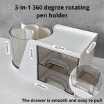 360° Rotating Desk Organizer with 2 Drawers | Multi-Purpose Pen Stand & Stationery Holder | Smooth Steel Ball Bearing For Office, Study & Home Desk Storage I Makeup Brush Holder Makeup Organizer - Image 7