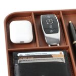 V-CUBE DESIGNS Rectangular Premium Vegan Leather Valet Tray|Stylish & Modern Office Desk Tray| Table/Bedside/Entryway Organiser For Everyday Essentials Like Keys, Phone, Watch, Wallet, Jewellery|Tan - Image 2