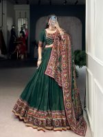 Women’s Green Dolla Silk Lehenga Choli with Dupatta, Navratri Chaniya Choli for Women, Garba Dress, Designer Party Wear Wedding Lehenga Set - Image 3