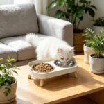 Elevated Cat Feeder Bowl, Anti-Choking Raised Cat Food and Water Bowl with Wooden Stand, Pet Feeding and Drinking Supplies for Small and Medium Sized Dogs (Cat Bowls-White) - Image 2