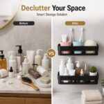 Wall Mounted Bathroom Shelf Organizer, No Drill Adhesive Storage Rack, Waterproof Plastic Shower Shelf, Kitchen & Vanity Organizer, Strong Hold, Space Saving (2bath Black) - Image 4