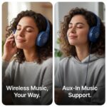 pTron Studio w/ 60Hrs Playtime, Wireless Over-Ear Headphones with HD Mic, Dual-Device Pairing, Immersive Sound, 40mm Drivers, BT5.4, 3.5mm Aux Port, TF Card Slot & Type-C Fast Charging (Blue) - Image 5