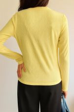 Bollyclues Women’s Ribbed Henley Neck T-Shirt – Soft Stretchable Polyester Blend, Solid Light Yellow Long Sleeve Casual Wear for Office, Daily & Travel - Image 2