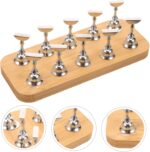 10 Pcs Magnetic Nail Practice Stand Holder with Curved Wooden Base, Gold or Silver Nail Display Holders for Press-On Nails, Acrylic Nail Art Practice Tool for DIY Salon Manicure - Image 2