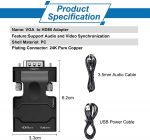 CARE CASE Portable VGA to HDMI Adapter/Converter With Audio (Old PC to TV/Monitor), Male VGA Video Adapter for TV, Computer, Projector With Audio, Power Cable - D-Sub, 15-Pin