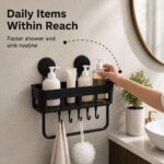 Multipurpose Wall Mounted Bathroom Shelf – Plastic Wall Stand with Towel Bar & Hook | Bathroom Accessories Organizer Rack for Kitchen & Home Storage (1 Pcs) - Image 2