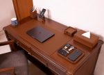 V-CUBE Designs Premium Vegan Leather Executive Set of 6| Multipurpose Personal Desk Organizer| Desk Mat | Valet Tray| Tissue Holder | Pen Holder| Coaster | Mobile Stand for Office Table & Home - Tan - Image 4