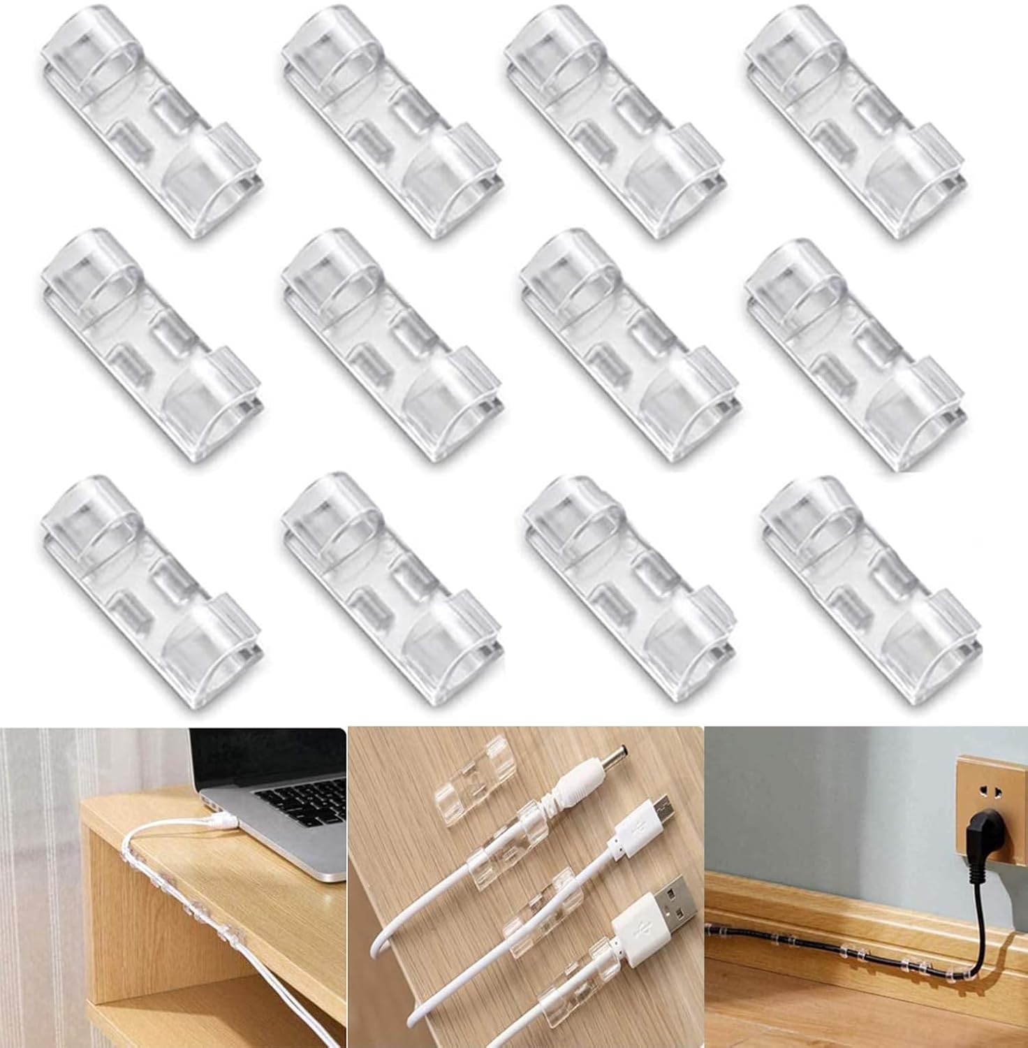 71GjHM2LDUL._SL1500_.jpg INOVERA (LABEL) 30 Pieces Wire Organizer Cable Management Clip Desktop Cord Hook with 3M Adhesive Foam (Transparent) - Image 1