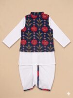 A.T.U.N. (ALL THINGS UBER NICE) Baby Boys 100% Cotton Ethnic Kurta Pyjama Set with Printed Nehru Jacket | Traditional Indian Festive Clothing Set for Infants | Elegant Wedding Celebration Outfit - Image 4