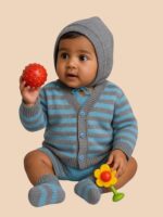 SMAZZ 3-Piece Baby Woolen Winter Set | Soft Knitted V-Neck Sweater, Cap & Socks | Cozy Full Sleeve Cardigan Outfit for Newborn Boys & Girls (0–12 Months) - Image 2