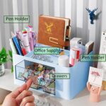 UCRAVO Plastic Stylish Stackable Desk Organizer with 2 Drawers and 5 Compartments Multi-Functional Desktop Storage Box with Pen Holder for Home,Office,School,Craft Supplies,and Art Stationery - Blue - Image 6