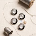 Pack of 6 Acrylic Shiny Finish Silver with Black Enamel and Zircon Buttons Diameter 18 mm,(28L) Sewing and Art and Craft Round Buttons Korean Style Boutique Design