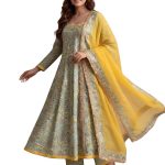Leriya Fashion Women's Rayon Printed Anarkali Kurta and Pant with Dupatta Set | 3-Piece Printed Anarkali Kurti Set | Ethnic Festive & Office Wear Suit for Women | Elegant Suit Set for Woman