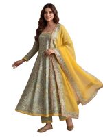 Leriya Fashion Women's Rayon Printed Anarkali Kurta and Pant with Dupatta Set | 3-Piece Printed Anarkali Kurti Set | Ethnic Festive & Office Wear Suit for Women | Elegant Suit Set for Woman