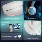 boAt Rockerz 480, RGB LEDs,6 Light Modes, 40mm Drivers,Beast Mode, 60H Battery, ENx Tech, Stream Ad Free Music via App Support, Bluetooth Headphones, Wireless Over Ear Headphone with Mic (White Sabre) - Image 7