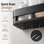 Wall Mounted Bathroom Shelf Organizer, No Drill Adhesive Storage Rack, Waterproof Plastic Shower Shelf, Kitchen & Vanity Organizer, Strong Hold, Space Saving (2bath Black) - Image 2