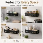Wall Mounted Bathroom Shelf Organizer, No Drill Adhesive Storage Rack, Waterproof Plastic Shower Shelf, Kitchen & Vanity Organizer, Strong Hold, Space Saving (2bath Black) - Image 5
