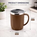 MAGIC SPOON Stainless Steel Travel Coffee Mug with Sipper Lid & Handle, Insulated Tea Cup, BPA-Free Double Wall Tumbler for Hot-Cold Beverages, Office, Home, Car- PISTA-BROWN, (Combo Pack (400ml X 2)) - Image 7