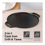Lifelong Cast Iron 2-in-1 Dosa Tawa & Grill with Wooden Spatula (30cm) | Double-Sided Tawa/Pan for Roti, Dosa, Chapati, Fish & Steak | Naturally Nonstick, Gas & Induction Cookware | Reversible Cooking - Image 8