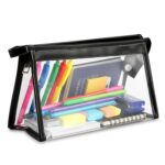GLUN® Black Transparent Makeup Pouch with Zipper | Clear Cosmetic Travel Bag for Women | Waterproof Toiletry Organizer | Multipurpose Pouch for School, Travel & Daily Use