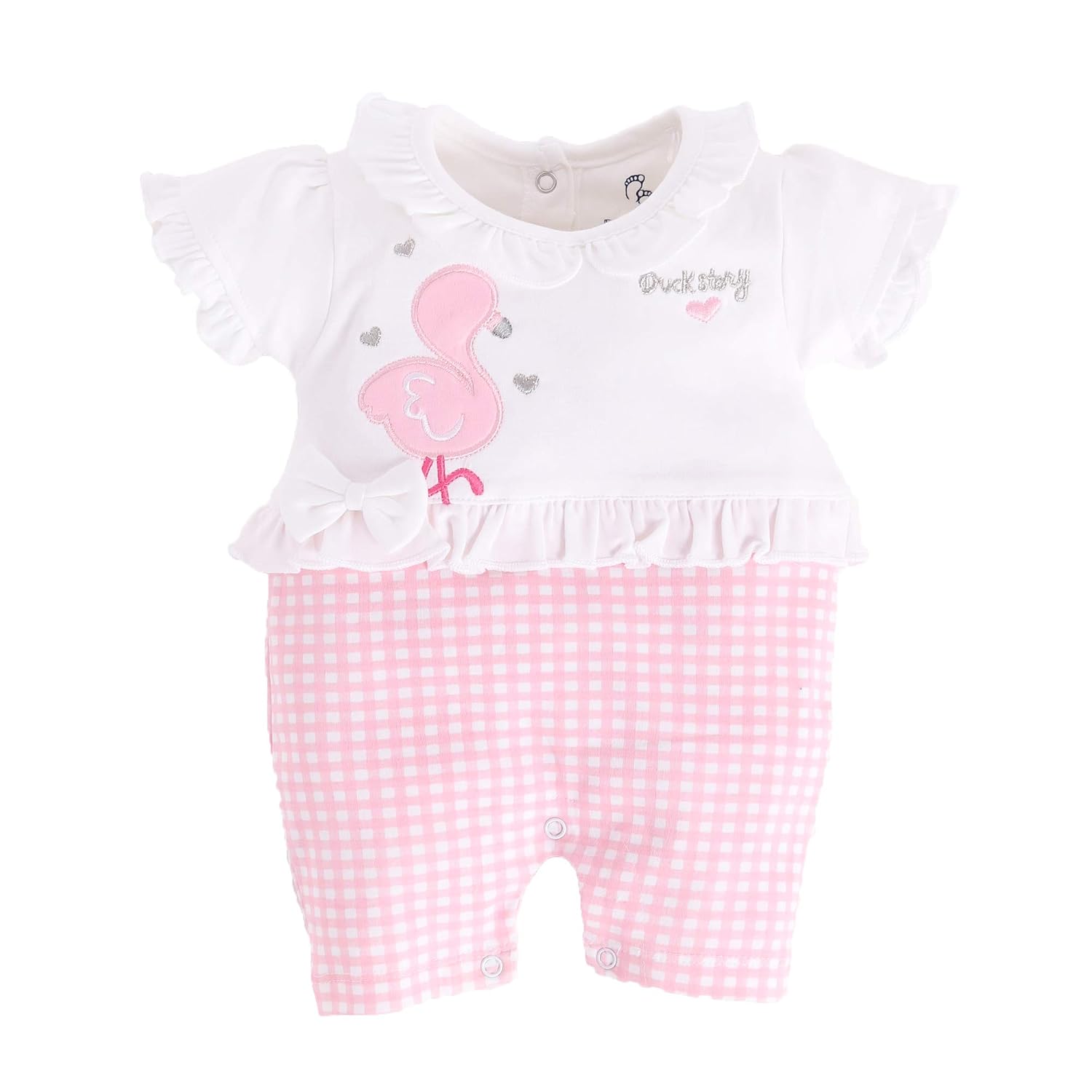 71ImUHLwvnL._SL1500_.jpg BABY GO Baby Girls Cotton Romper | Short Sleeve Newborn Onesie Jumpsuit | Soft Breathable Infant Summer Outfit | Cute Printed Snap Button Closure Playsuit | One Piece Dress for Baby - Image 1