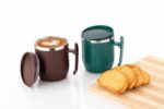 MAGIC SPOON Stainless Steel Travel Coffee Mug with Handle, Insulated Tea Cup, BPA-Free Double Wall Tumbler for Hot-Cold Beverages, Office, Home, Car- Brown-Green, (Combo Pack (300ml X 2))