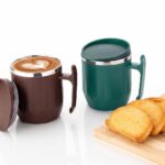 MAGIC SPOON Stainless Steel Travel Coffee Mug with Handle, Insulated Tea Cup, BPA-Free Double Wall Tumbler for Hot-Cold Beverages, Office, Home, Car- Brown-Green, (Combo Pack (300ml X 2))