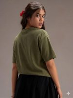 RodZen Women Half Sleeve Polycotton Rib Textured Oversized Tshirt|Drop Shoulder|Loose Fit Tshirt|Stretchable - Image 2