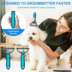 Pet Grooming Brush, Double Sided Shedding and Dematting Undercoat Rake Comb for Dogs and Cats, Dog Grooming Rakes Tool for Mats & Tangles Removing, Extra Wide, Safe, Effective, Comfort (Blue) - Image 2