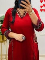 MEERA FAB Women Floral Printed Pure Cotton Straight V-Neck Kurta with Palazzos & Dupatta
