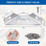 30PCS Universal Furniture Corner Connector, Small Metal Corner Brackets for Wood, Hardware Corner Brace Triangle Support Bracket, Angle Bracket L Brackets for Shelves Cabinet Drawer with 120 Screws - Image 2