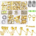 303Pcs Picture Hanging Kit, Picture Hangers Assorted Kit with Heavy Duty Picture Hanging Hooks/Hardware Nails/Sawtooth/Wire/D Rings/Level, Metal Picture Wall Hooks for Frame Canvas Mounting