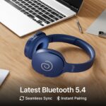 pTron Studio w/ 60Hrs Playtime, Wireless Over-Ear Headphones with HD Mic, Dual-Device Pairing, Immersive Sound, 40mm Drivers, BT5.4, 3.5mm Aux Port, TF Card Slot & Type-C Fast Charging (Blue) - Image 7