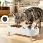Elevated Cat Feeder Bowl, Anti-Choking Raised Cat Food and Water Bowl with Wooden Stand, Pet Feeding and Drinking Supplies for Small and Medium Sized Dogs (Cat Bowls-White) - Image 3