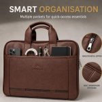 BONZA Leather Laptop Briefcase Bag for Men & Women | 15.6 Inch Padded Laptop Messenger Bag with 3 Compartments, Top Handles & Multiple Pockets | Office, Business, Travel & Work Bag - Image 3