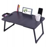 Foldable Wooden Mini Laptop Table for Bed, Study Table with Drawer, Mobile Holder (Blacks) - Image 5