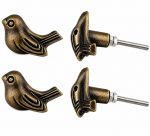 4 Pack Ceramic Style Knobs- Birds Metal Knobs For Cabinet Door Drawer Dresser Wardrobe Cupboard Kidsroom Kitchen Homedecor Furniture Hardware Pull Handle(Size-3 inch,Brass Antique).