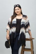 PURYS Women Kimono Shrug | Colorblocked Beach Cover Up with Fringes | Lightweight Summer Layering Plus Size Shrug for Dresses & Tops - Image 2