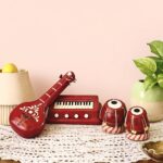 Premium Terracotta Clay Miniature Musical Instruments Combo | Handmade Clay Tabla Veena Harmonium Showpiece for Home Decor, Return Gift, Table Decoration, Indian Handicraft (Large) - Image 3