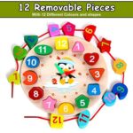 Wooden Learning Clock with Bead Lace Educational Digital Analog Number Shape and Color Learning Montessori Toy for Kids - Image 3