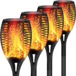 XERGY Solar Lights Outdoor Waterproof Dancing Fire Mashaal Flame Torch 96 LED 2200 mAh Battery Lantern Landscape Decoration Lighting Auto On/Off for Garden Balcony Driveway's (Large Size Pack of 4)