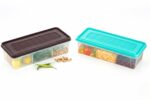 MAGIC SPOON Multipurpose 3 Section Storage Container | Spice Box, Pickle Jar, Fridge Organizer, Dry Fruit, Vegetable & Kitchen Storage Container- Combo Pack (2000ml X 2) (AQUA-BROWN)